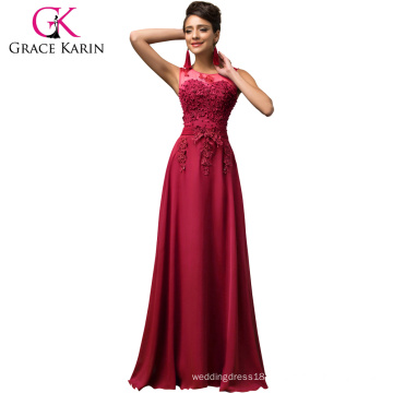 Grace Karin Long A-line Chiffon Sleeveless Women Formal Wine Red Prom Dress abendkleider CL007555-5